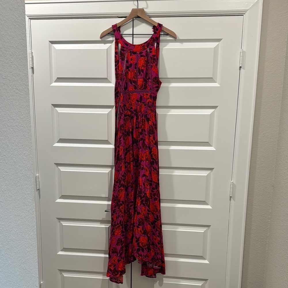 Abel the Label Vibrant Red and Fushia Floral Maxi Dress